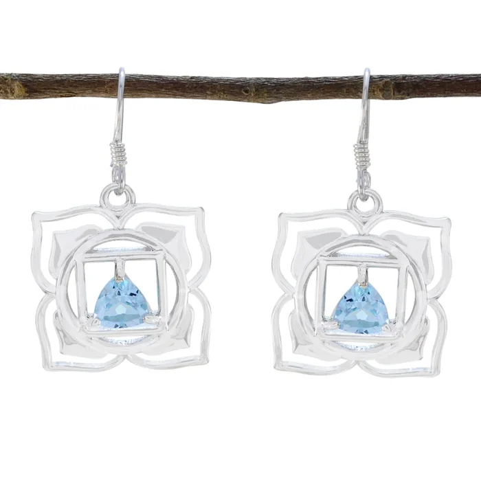 Blue Topaz Australian Lorena Solitaire Dangle Blue 925 Silver Earring