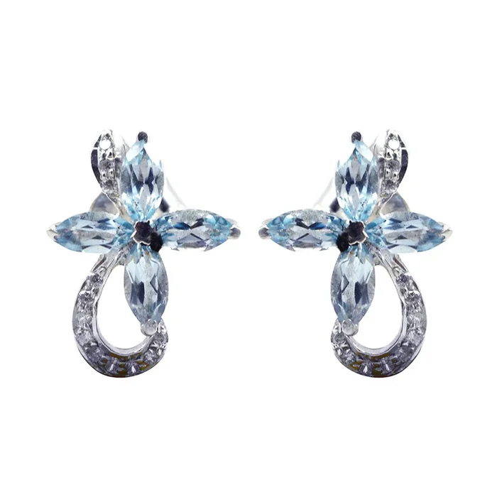 Blue Topaz Australian Yan multiple Stud Blue Sterling Silver Earring