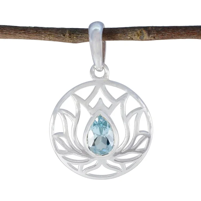 Blue Topaz Dainty French 92.5 Silver Solitaire Bella Rope-Wire Blue Pendant Jewellery