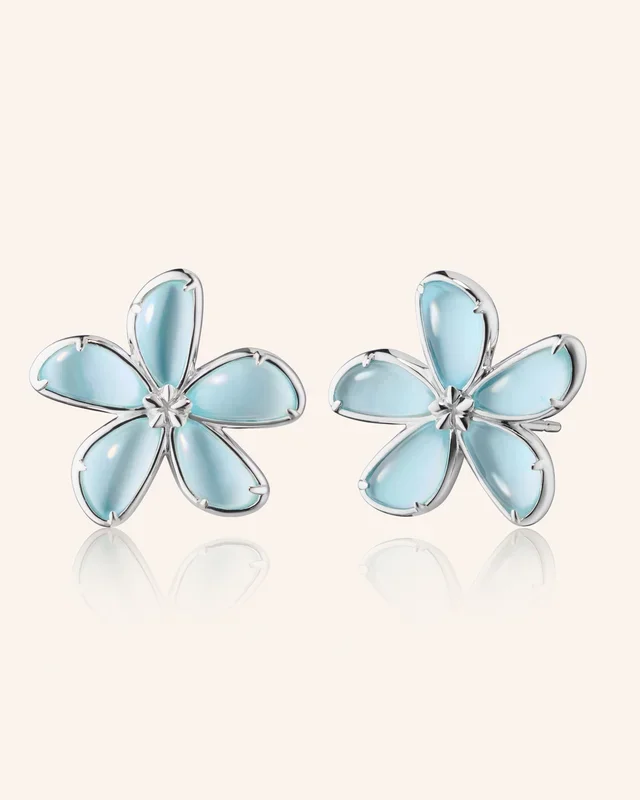 Blue Topaz Doublet Flower Stud Earrings
