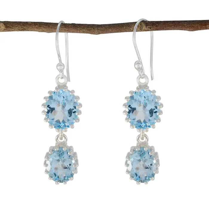 Blue Topaz Egyptian Kennedy Toi et Moi Dangle Blue 92.5 Silver Earring