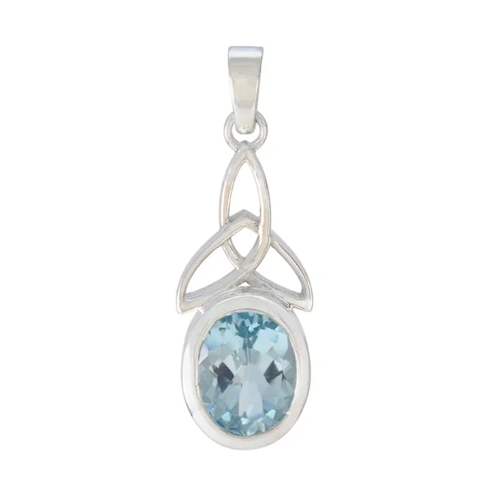 Blue Topaz Elegant Japanese 92.5 Silver Solitaire Yuki Claddagh Blue Pendant Jewellery