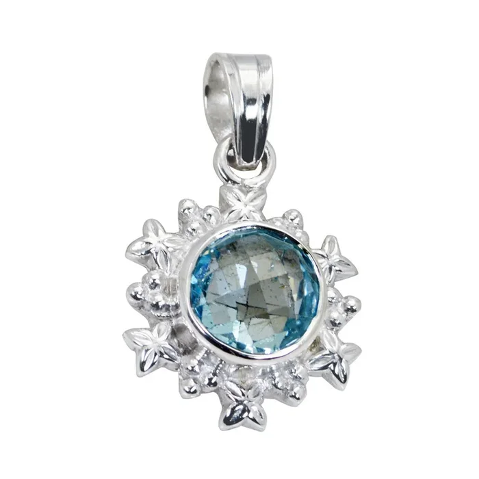 Blue Topaz Eye-catching Italian 925 Silver Solitaire Renata Cocktail Blue Pendant Jewelry