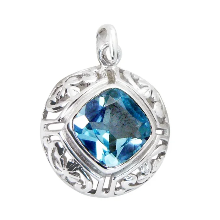 Blue Topaz Eye-catching Spanish 92.5 Silver Solitaire Rosa Bubble Blue Pendant Jewellery