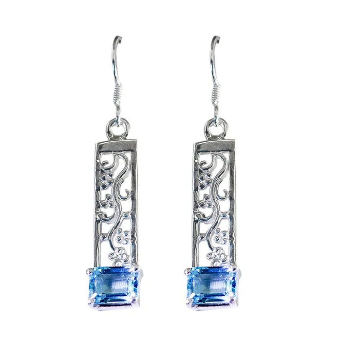 Blue Topaz French Daniela Solitaire Stud Blue Sterling Silver Earring