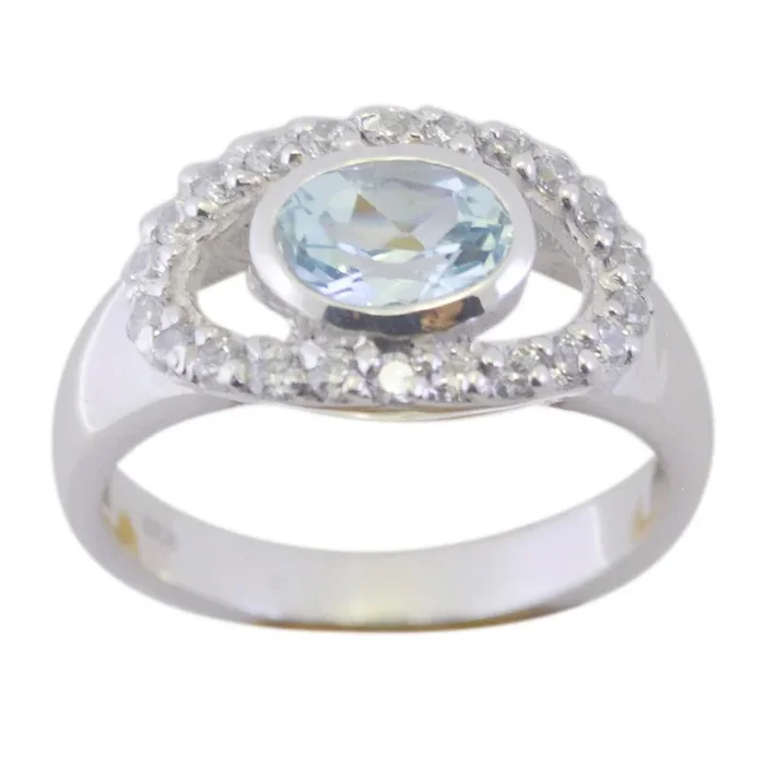 Blue Topaz Halo American 925 Sterling Silver Blue Gemstones Whisper-thin Abstract Ring Jewelry
