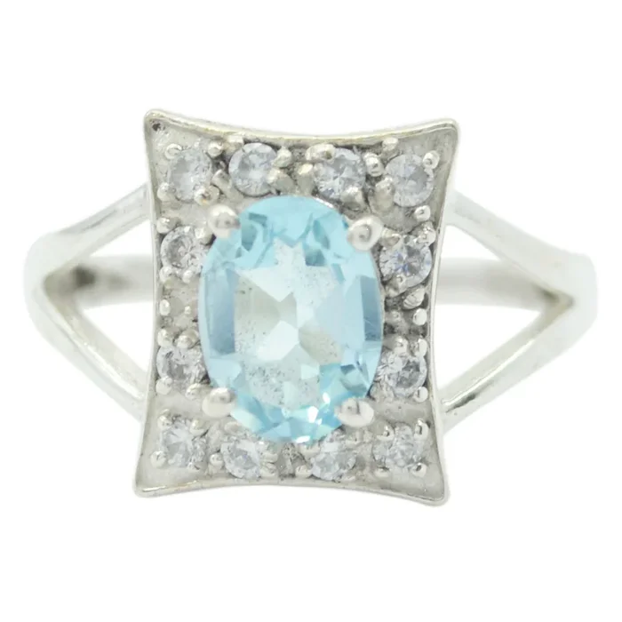 Blue Topaz Halo American Silver Blue Gems Whisper-thin Glamorous Ring Jewellery