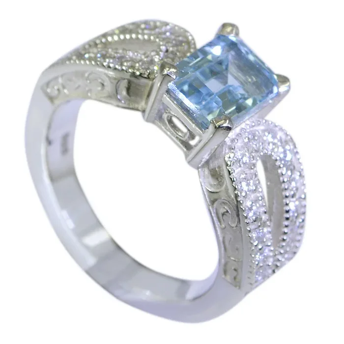 Blue Topaz Halo Egyptian 92.5 Silver Blue Gems Eye-catching Modern Ring Jewelry