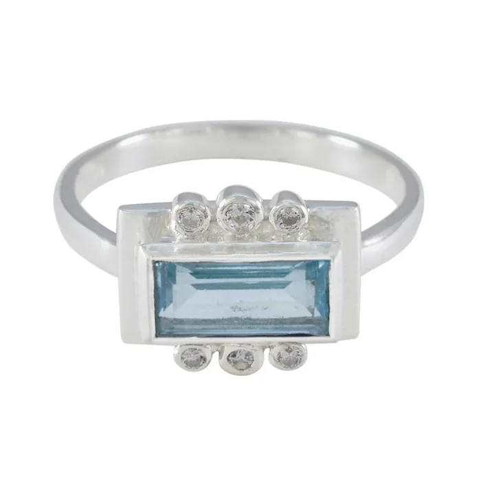 Blue Topaz Halo French 925 Silver Blue Gems Featherlight Luxurious Ring Jewellery