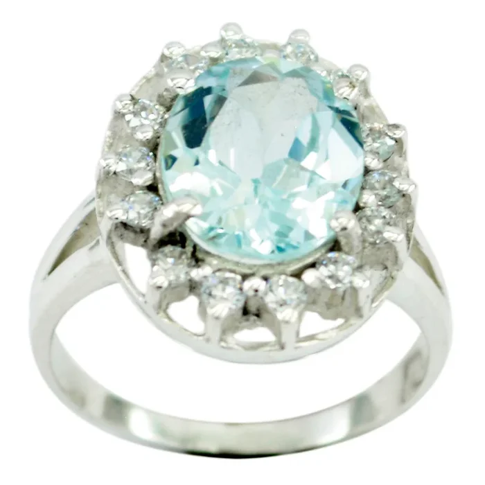 Blue Topaz Halo Indian 92.5 Silver Blue Gemstones Eye-catching Abstract Ring Jewellery