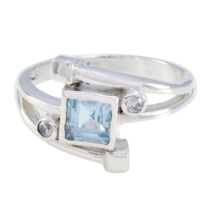 Blue Topaz Halo Moroccan 925 Sterling Silver Blue Gemstones Featherlight Romantic Ring Jewellery