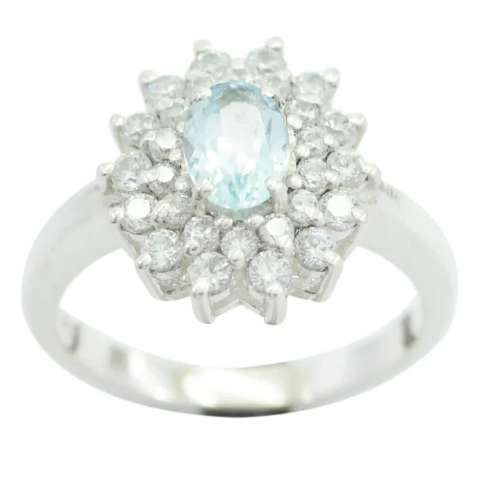 Blue Topaz Halo Moroccan Sterling Silver Blue Gems Slim Artisan Ring Jewellery