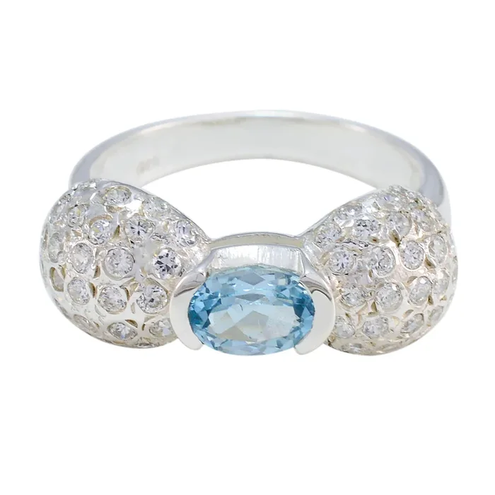 Blue Topaz Halo Russian Silver Blue Gemstone Tiny Artisan Ring Jewellery