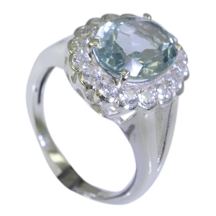 Blue Topaz Halo Russian Sterling Silver Blue Gemstones Slim Sophisticated Ring Jewelry