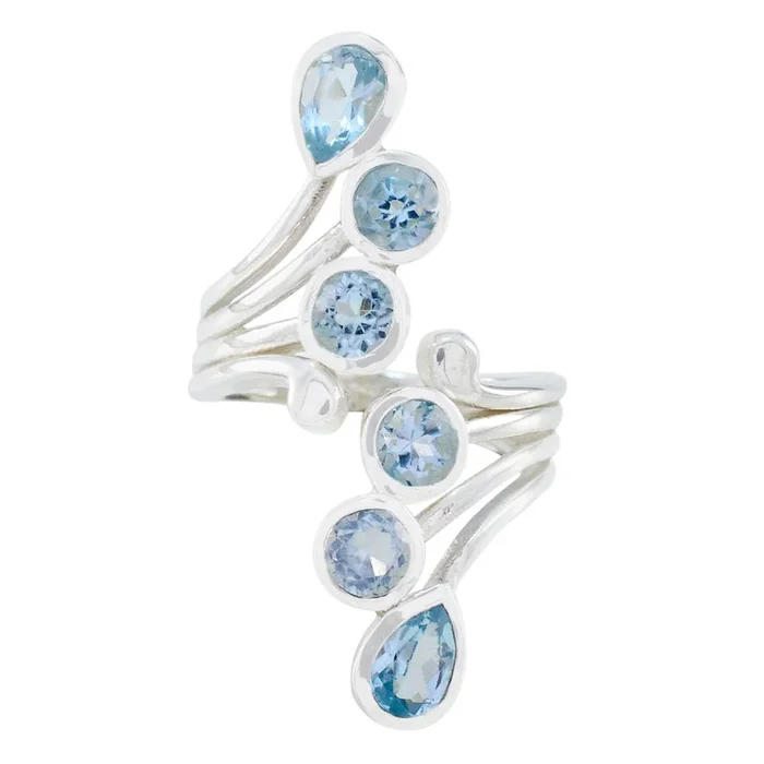 Blue Topaz Hexa Moroccan 925 Silver Blue Gemstones Versatile Contemporary Ring Jewelry