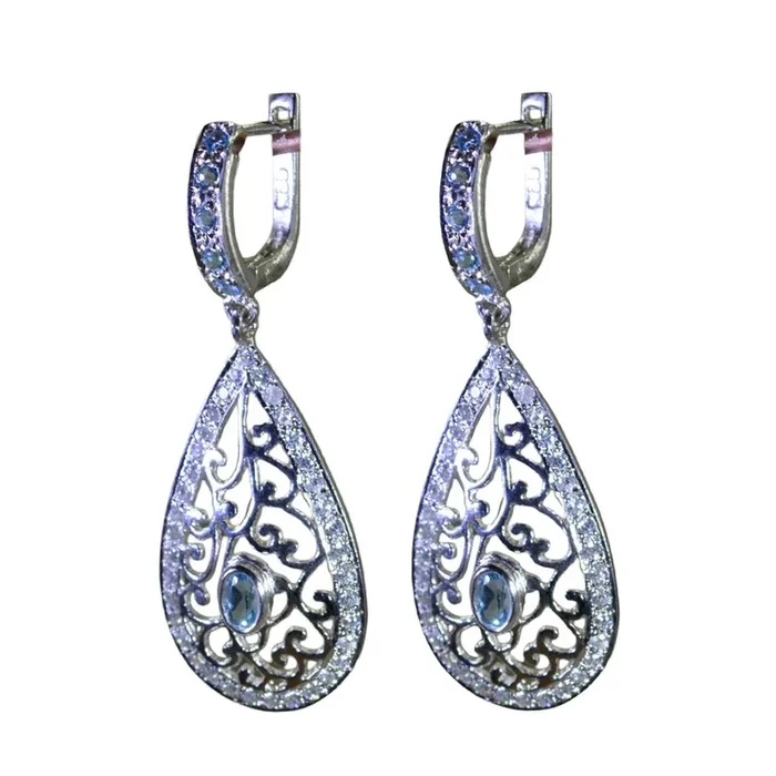 Blue Topaz Indian Ayesha multiple Stud Blue 925 Silver Earring