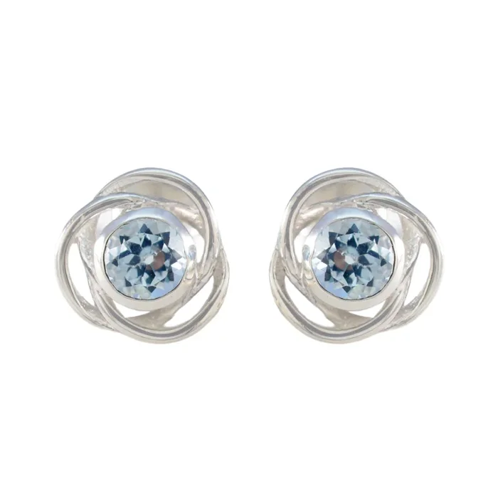 Blue Topaz Indian Ayesha Solitaire Stud Blue Silver Earring