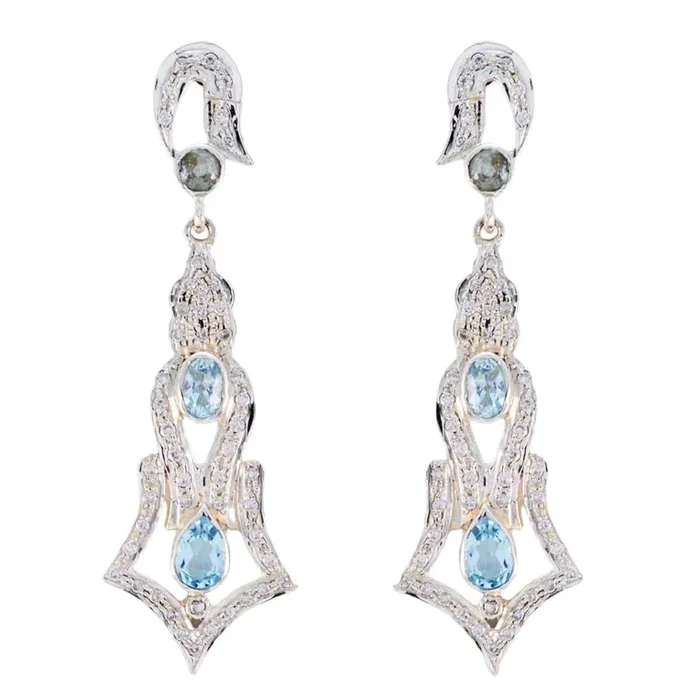 Blue Topaz Indian Lakshmi multiple Stud Blue 925 Silver Earring