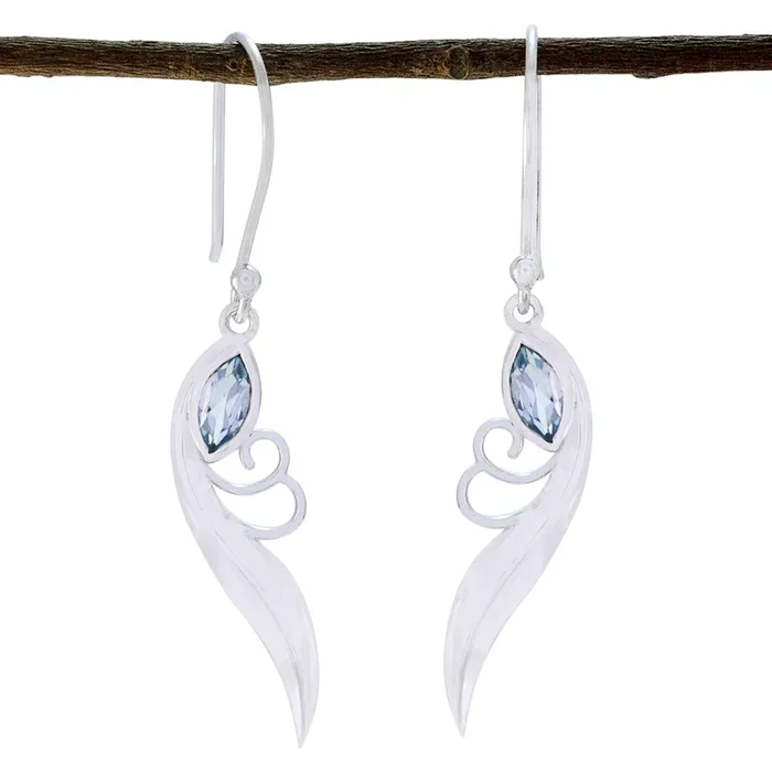 Blue Topaz Japanese Ivana Solitaire Dangle Blue 925 Sterling Silver Earring