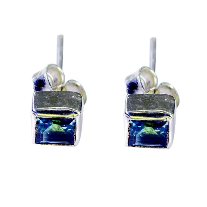 Blue Topaz Japanese Patricia Solitaire Stud Blue 925 Sterling Silver Earring