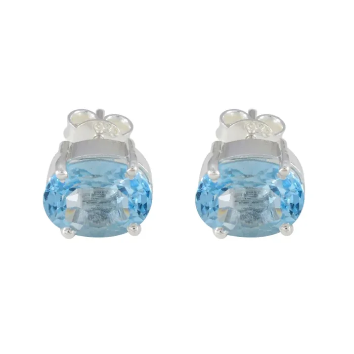 Blue topaz Japanese Yuki Solitaire Stud Blue 925 Sterling Silver Earring