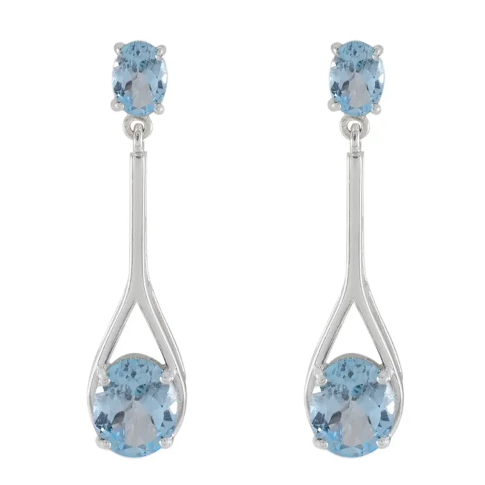 Blue Topaz Korean Ji-eun Toi et Moi Stud Blue Sterling Silver Earring