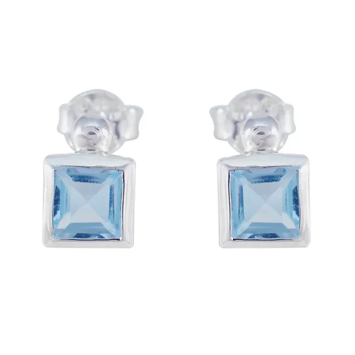 Blue Topaz Mexican Camila Solitaire Stud Blue 92.5 Silver Earring