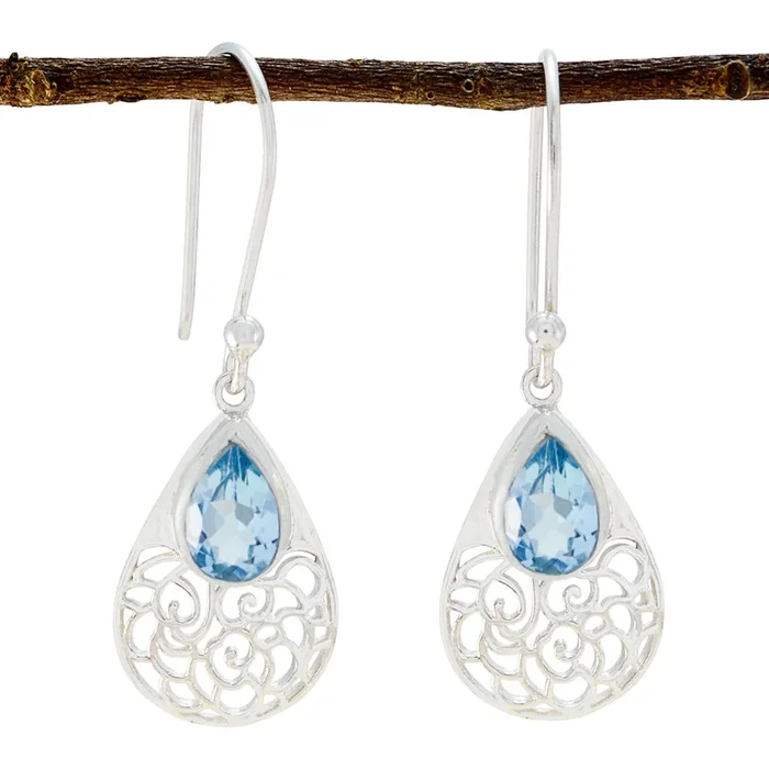 Blue topaz Mexican Ivy Solitaire Dangle Blue 925 Silver Earring