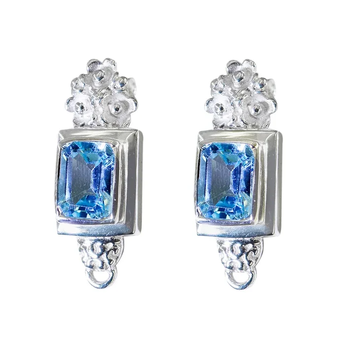 Blue Topaz Mexican Renata Solitaire Stud Blue Sterling Silver Earring
