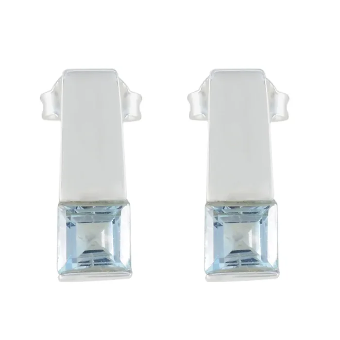Blue Topaz Middle Eastern Laura Solitaire Stud Blue 925 Sterling Silver Earring