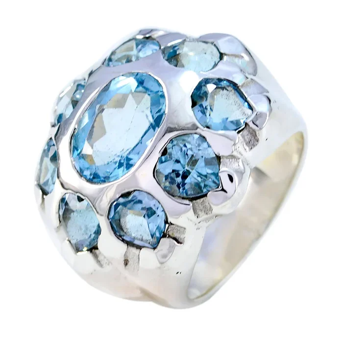 Blue Topaz multiple Spanish Silver Blue Gems Chunky Artisan Ring Jewellery