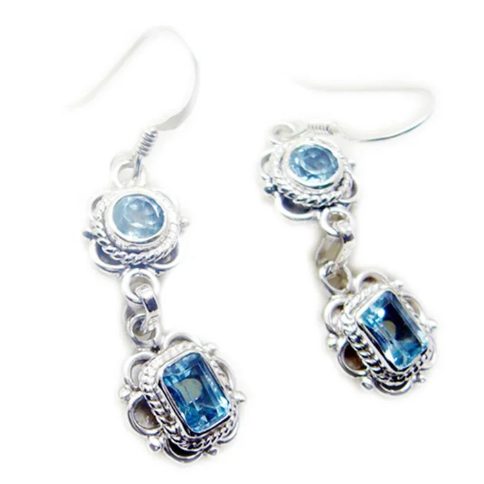 Blue Topaz Russian Amanda multiple Dangle Blue 925 Sterling Silver Earring