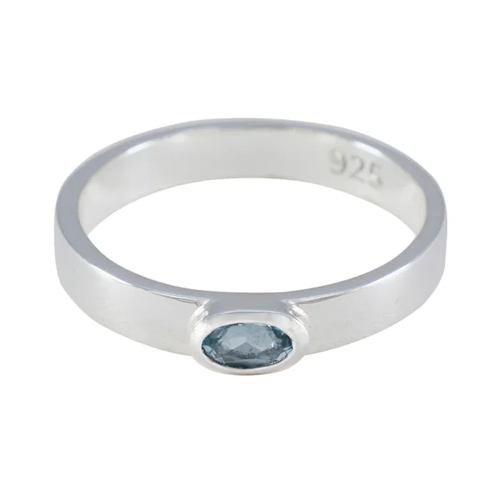 Blue Topaz Solitaire American 92.5 Silver Blue Gems Whisper-thin Abstract Ring Jewelry