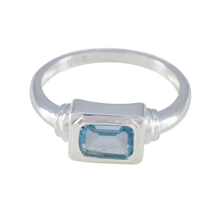 Blue Topaz Solitaire American 92.5 Silver Blue Gemstone Whisper-thin Modern Ring Jewelry
