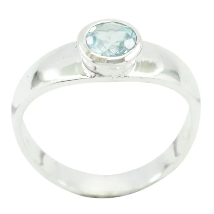 Blue Topaz Solitaire American 925 Sterling Silver Blue Gemstones Whisper-thin Abstract Ring Jewelry