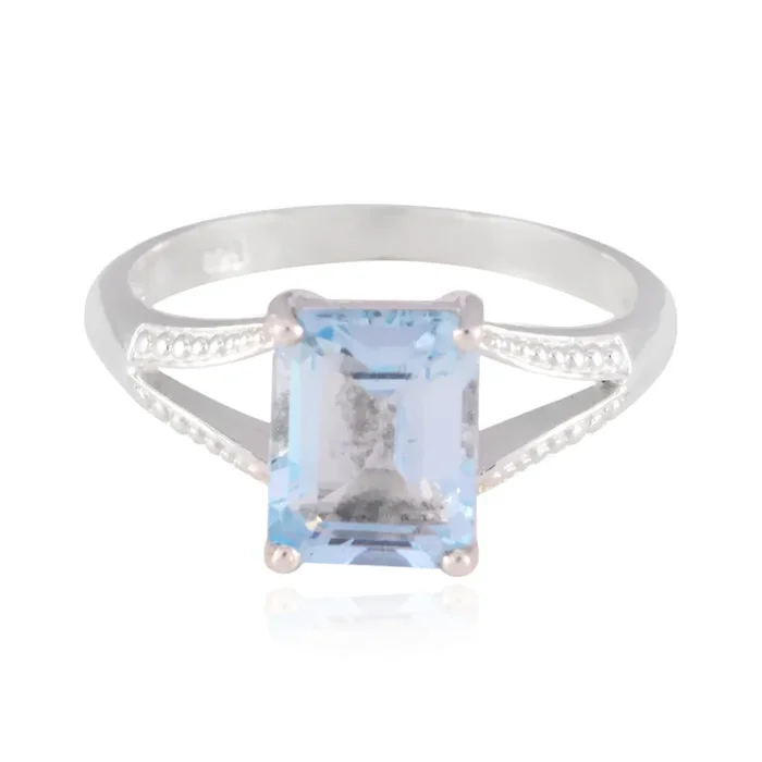 Blue Topaz Solitaire American 925 Sterling Silver Blue Gemstones Whisper-thin Boho Ring Jewelry