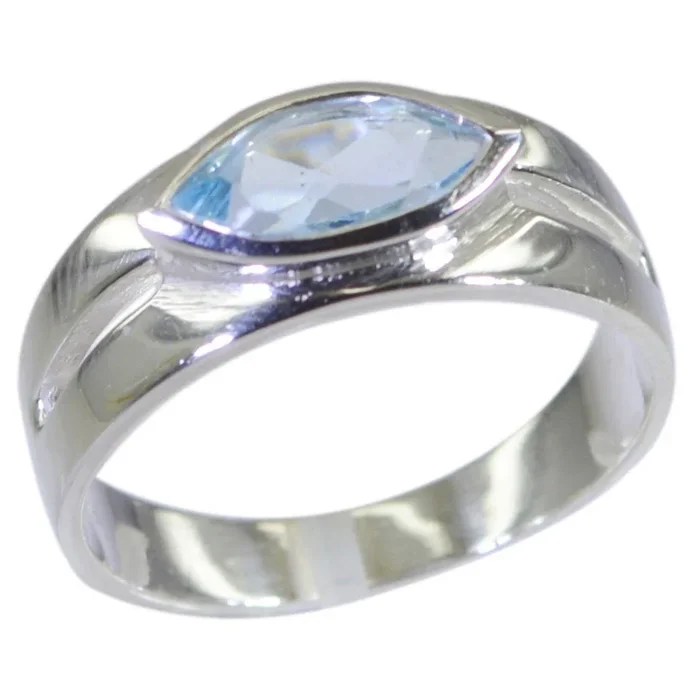 Blue Topaz Solitaire Egyptian 92.5 Silver Blue Gems Slim Trendy Ring Jewelry