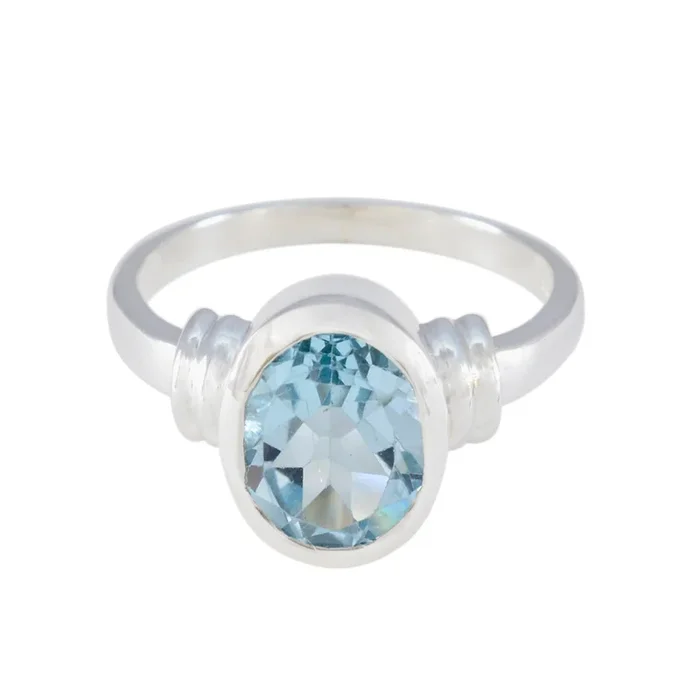 Blue Topaz Solitaire French 925 Sterling Silver Blue Gemstone Mid-weight Romantic Ring Jewelry