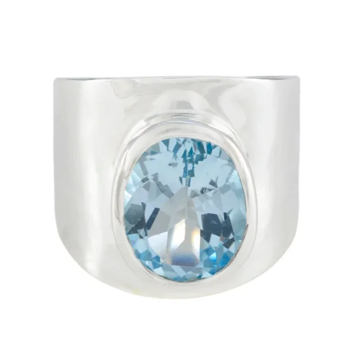 Blue Topaz Solitaire French 925 Sterling Silver Blue Gemstones Versatile Armor Ring Jewellery