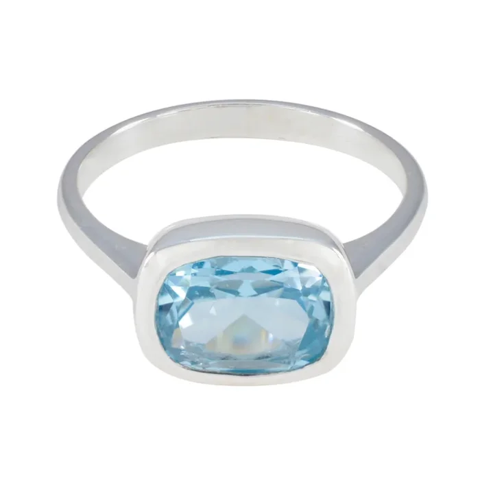 Blue Topaz Solitaire German Silver Blue Gems Slim Romantic Ring Jewellery