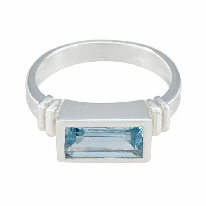 Blue Topaz Solitaire Indian 925 Sterling Silver Blue Gems Minimal Abstract Ring Jewellery