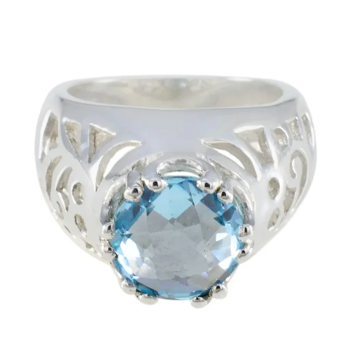 Blue Topaz Solitaire Indian 925 Sterling Silver Blue Gemstone Versatile Contemporary Ring Jewellery