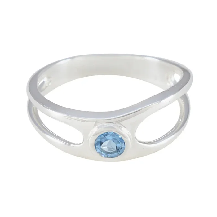 Blue Topaz Solitaire Japanese 925 Sterling Silver Blue Gemstone Dainty Abstract Ring Jewellery