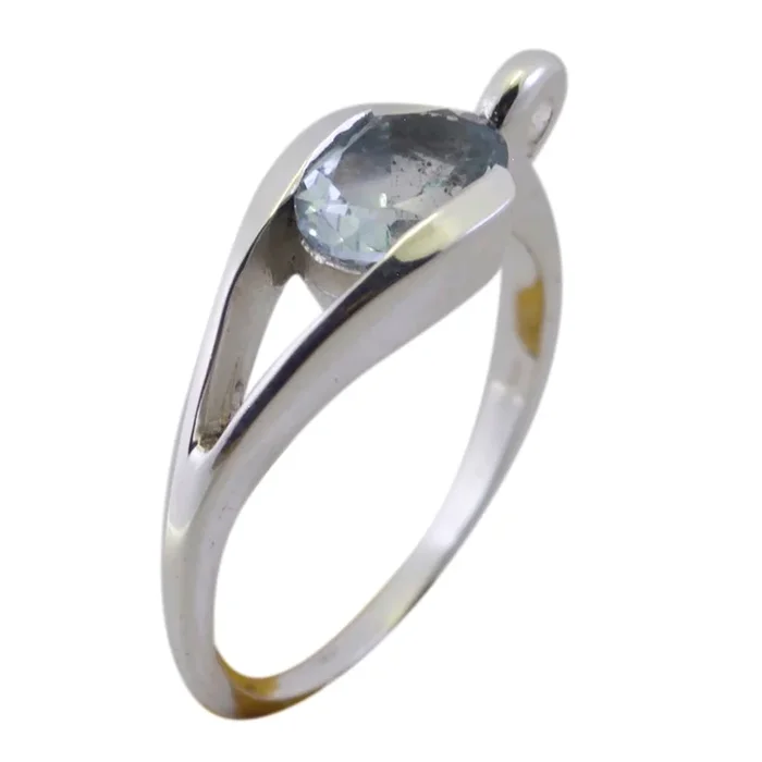 Blue Topaz Solitaire Japanese Sterling Silver Blue Gemstones Delicate Romantic Ring Jewelry