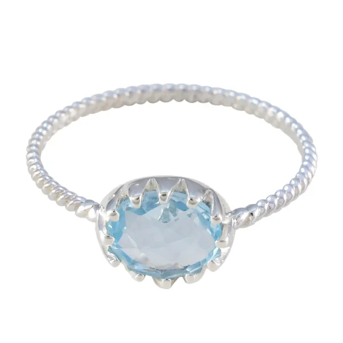 Blue Topaz Solitaire Korean 92.5 Silver Blue Gems Elegant Twist Ring Jewellery