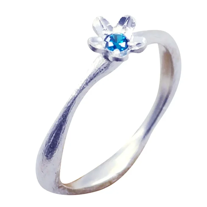 Blue Topaz Solitaire Korean 925 Silver Blue Gemstone Dainty Fairytale Ring Jewellery