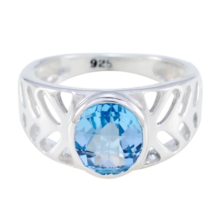 Blue Topaz Solitaire Middle Eastern Sterling Silver Blue Gemstone Slim Rope-Wire Ring Jewellery