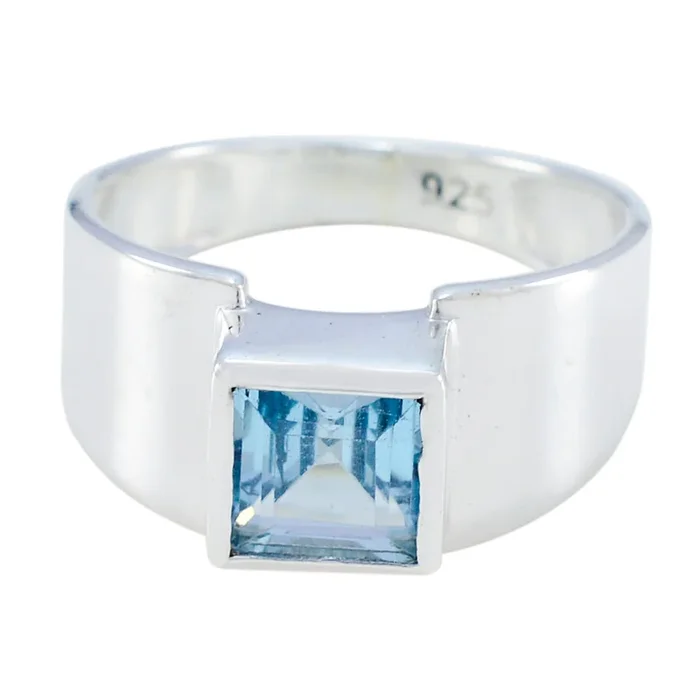 Blue Topaz Solitaire Moroccan Sterling Silver Blue Gemstones Slim Abstract Ring Jewelry