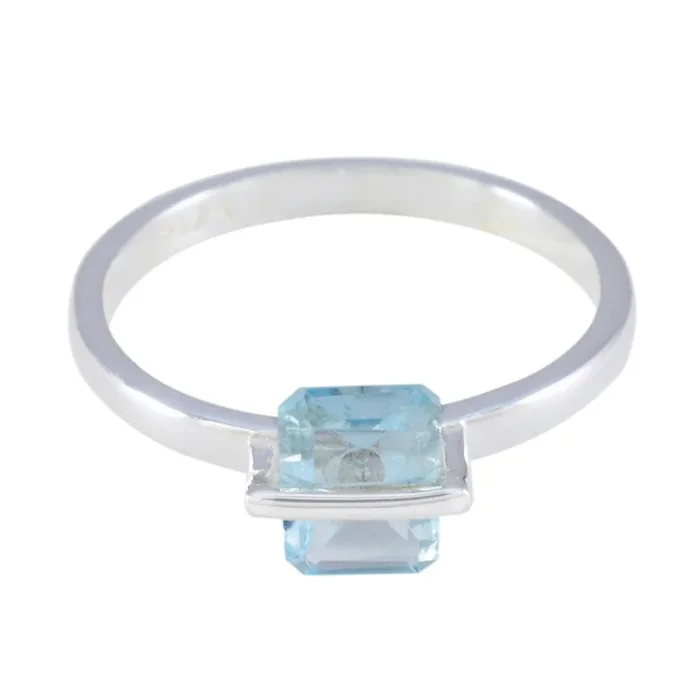 Blue Topaz Solitaire Turkish 925 Sterling Silver Blue Gemstones Dainty Glamorous Ring Jewellery