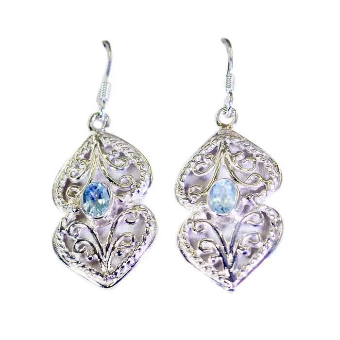 Blue Topaz Spanish Clara Solitaire Dangle Blue Sterling Silver Earring